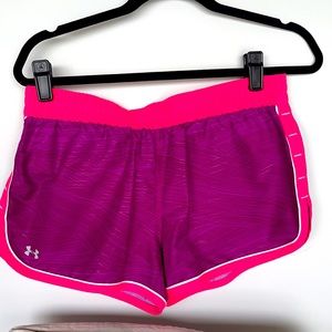 Under armor pink and purple heat gear shorts small